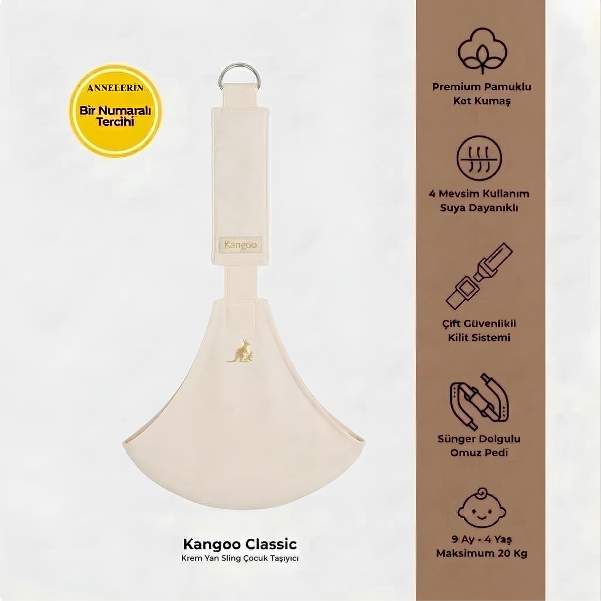 Kangoo Cream - Krem Yan Sling Çocuk Taşıyıcı