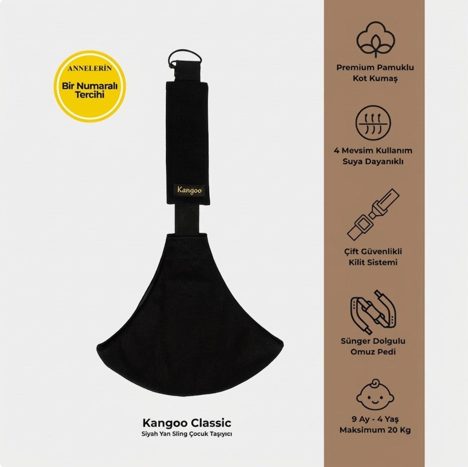 Kangoo - Siyah Classic - Siyan Yan Sling Çocuk Taşıyıcı